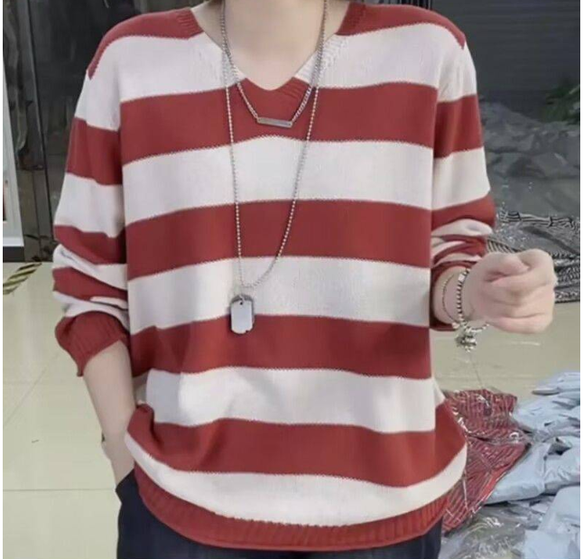 2024新款秋冬季寬鬆條紋針織毛衣女士打底衫 2024新款秋冬季寬鬆條紋針織毛衣女士打底衫